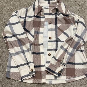 BKE Cream, Brown & Navy Plaid Button-Down Shirt Jacket